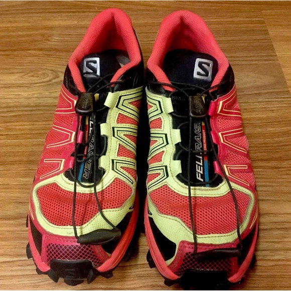 Salomon Shoes - Salomon Fellraiser Black Red Hiking Trainers Gym Comfort Women's Size 8.5